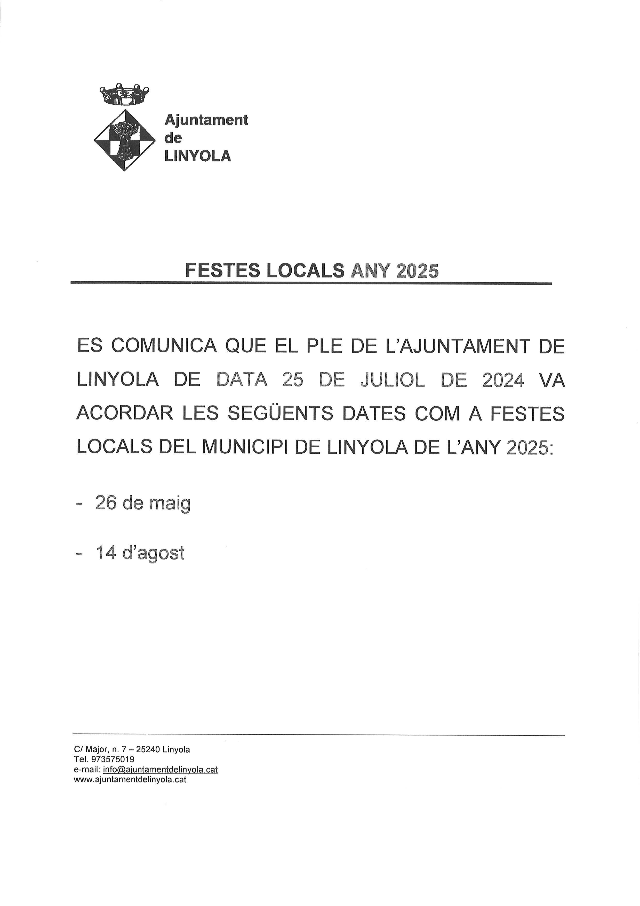 FESTES LOCALS ANY 2025